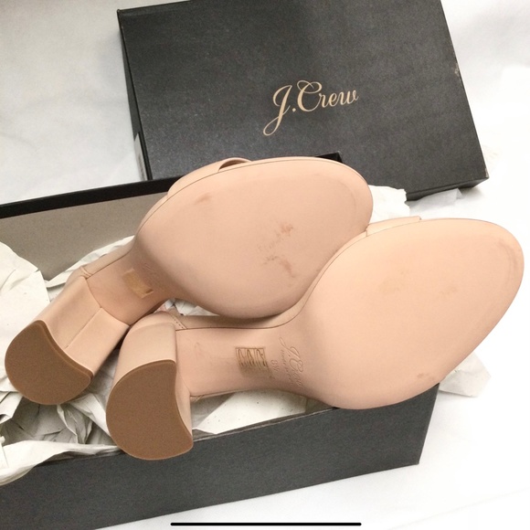 J.Crew Stella Beige Stone Leather Block Heels Ankle strap Sandals High Heel Pump - Picture 6 of 13